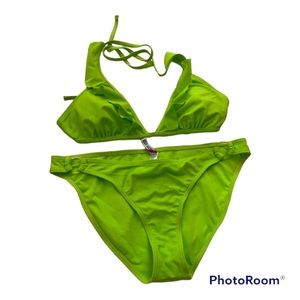 Two piece bathing suit lime green